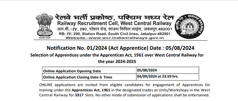 RRC WCR Apprentice Recruitment 2024